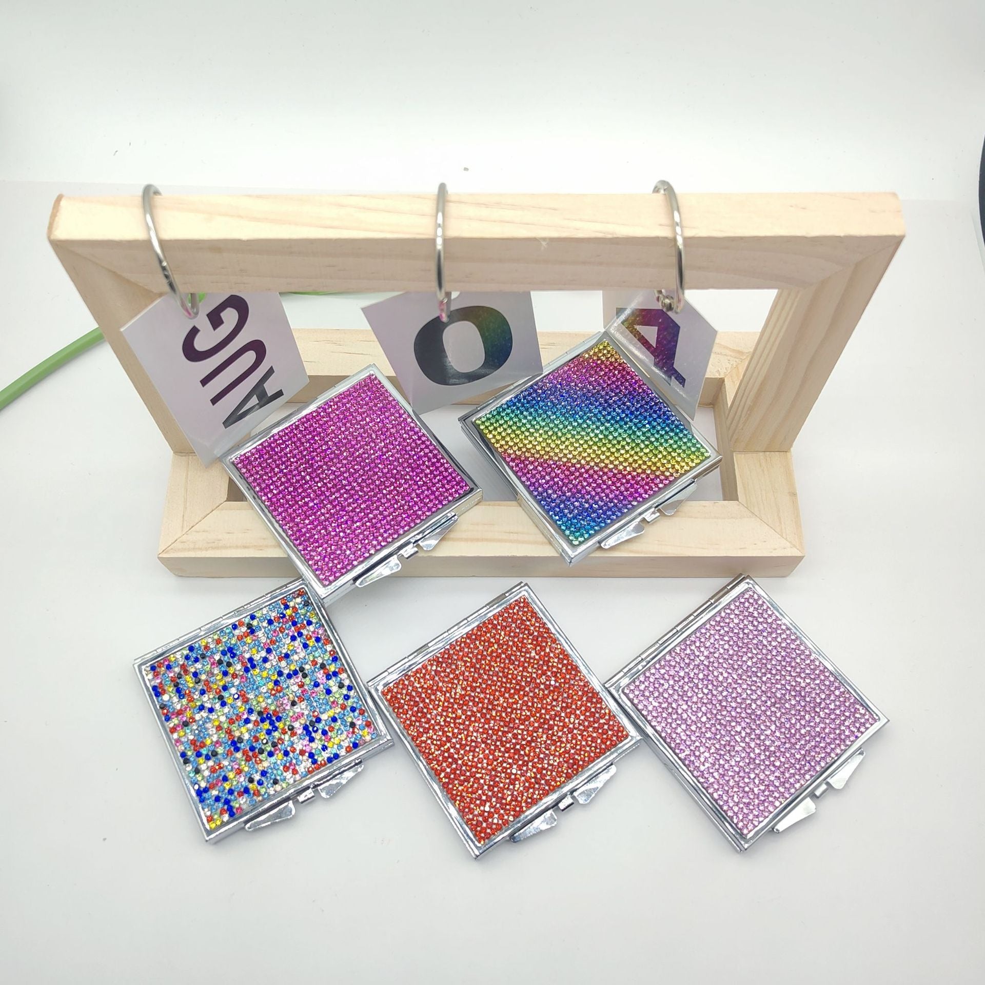 Wholesale fashion block metal cross-border rhinestone fashion folding makeup mirror